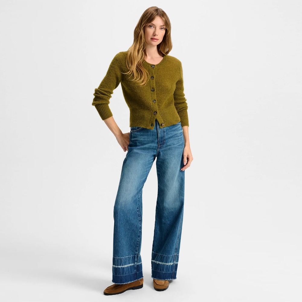 Veronica Beard Olive Green Button-Up Knit Cardigan